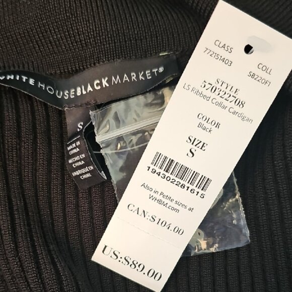 White House Black Market Black Ribbed Cardigan - Picture 5 of 6